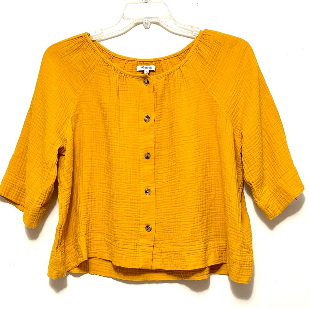 Madewell Gauze Button-Front Raglan Top Shirt Blouse M Yellow Golden Mustard